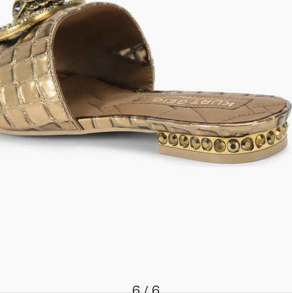 Kurt Geiger Gold Croc-Texture Slide Mules with Embellished Medallion.  New - Picture 3 of 15